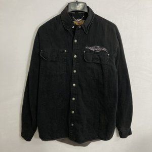 Harley Davidson Canvas Fleece Lined Shirt Jacket Snap Button Up Size Medium Tall